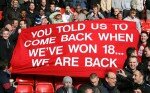 You told us to come back when we've won 18 titles, we are back, bannière manchester