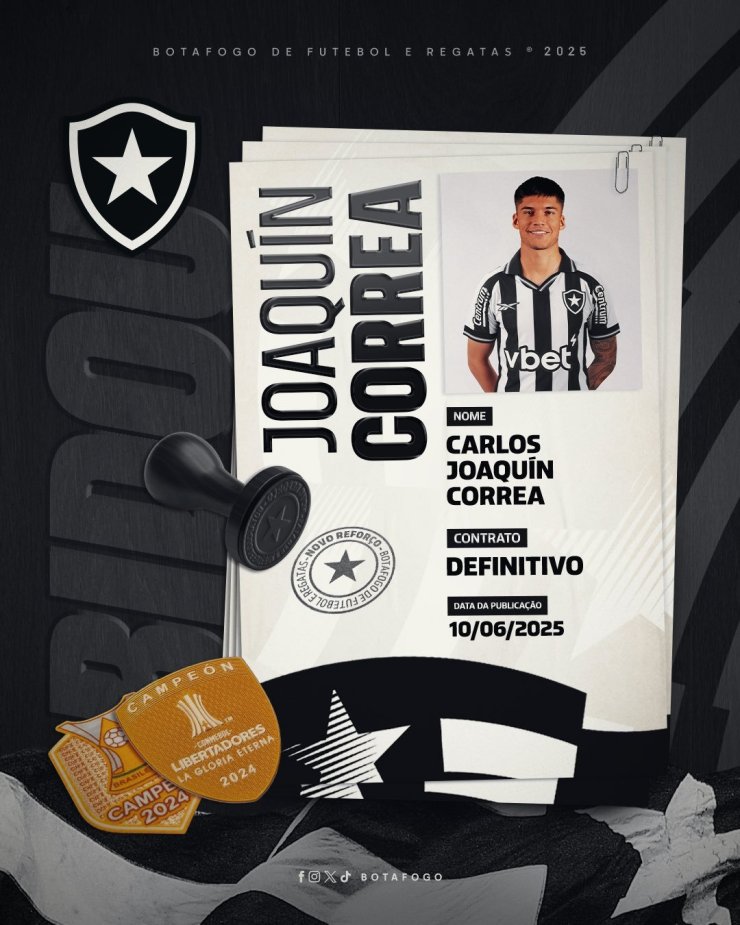 Inter-Midfield Joaquin Correa a déménagé à Botapogo