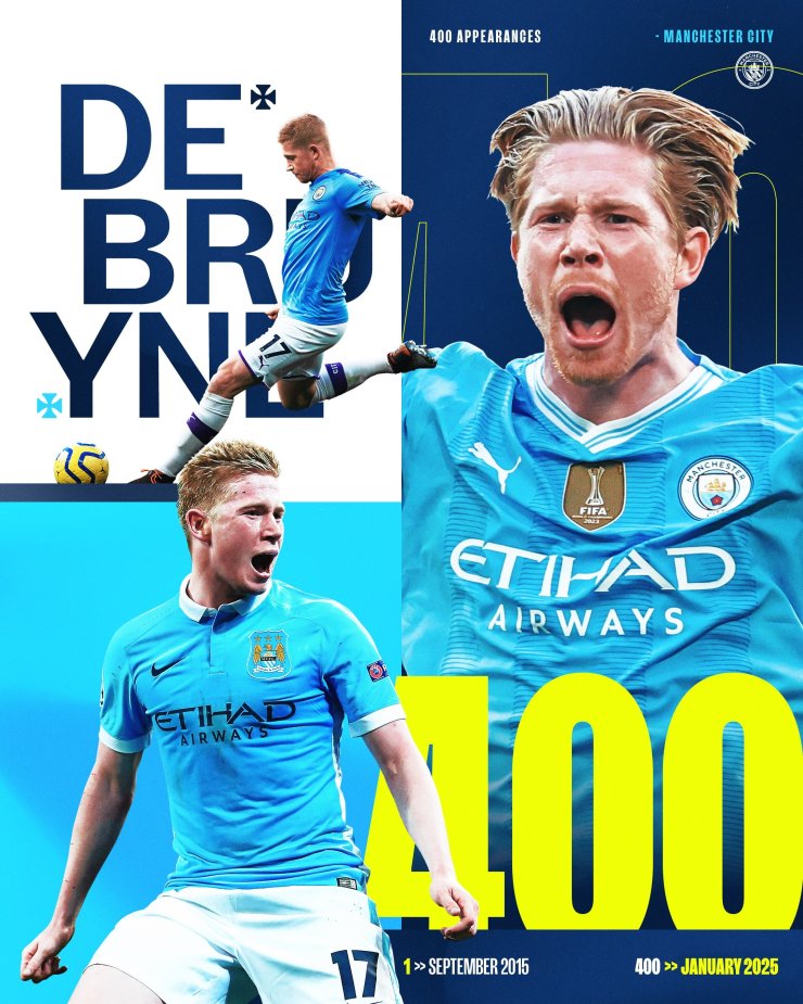 De Bruyne fait sa 400e apparition avec Manchester City